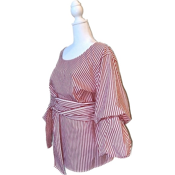 INC International Concepts Pink & White Striped Shirt with Puffed Sleeve Size 2X - Picture 5 of 11